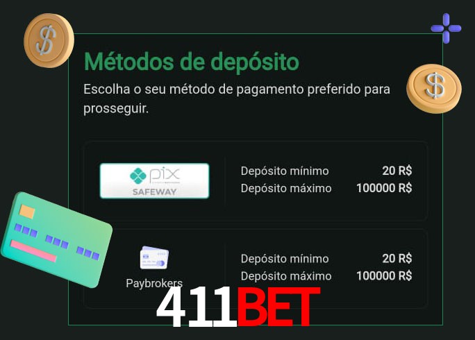 O cassino 411bet oferece uma grande variedade de métodos de pagamento